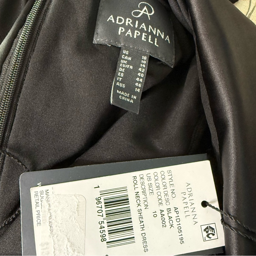 Adrianna Papell Women's Roll Neck Lace Dress With Sheer Elbow Sleeves Black NWT - Picture 6 of 8